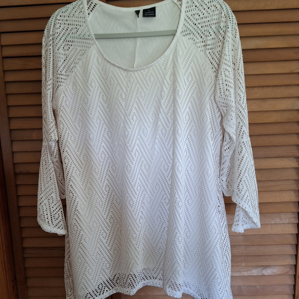New Directions Cream 3/4 Sleeve Boxy Tunic